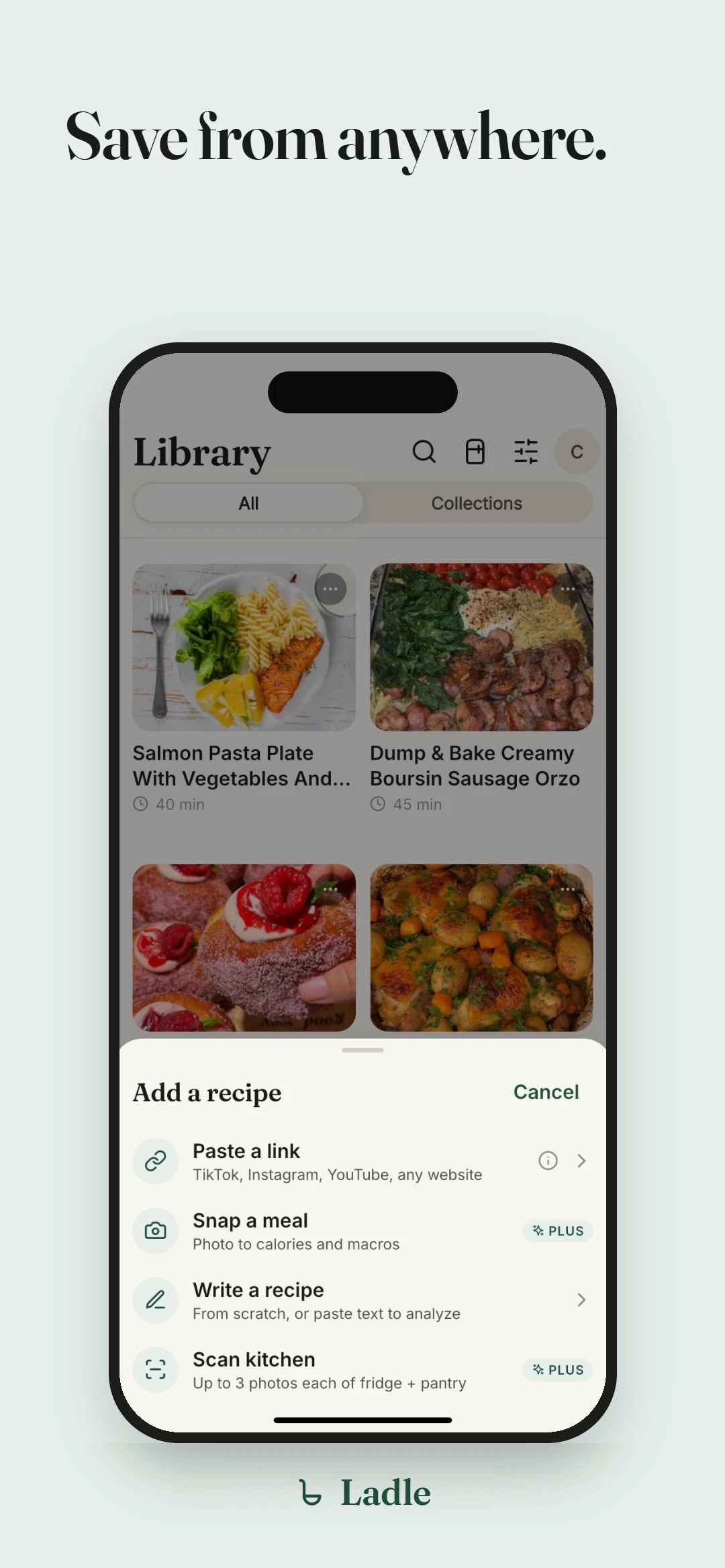 Adding a recipe from a TikTok link, a photo, or a few lines of text.